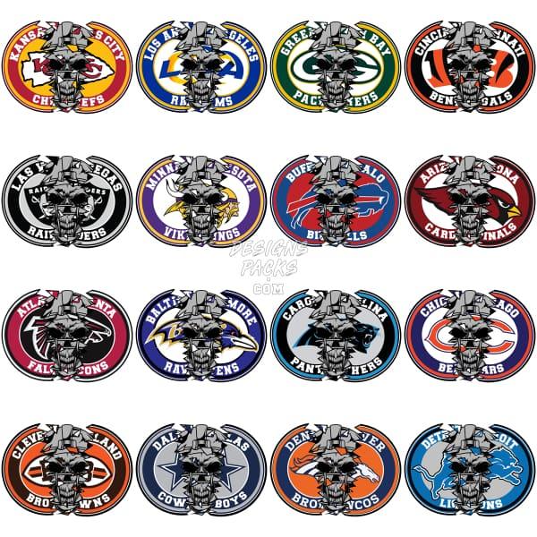 32 Split Skull Teams Logo Football Designs Bundle Png