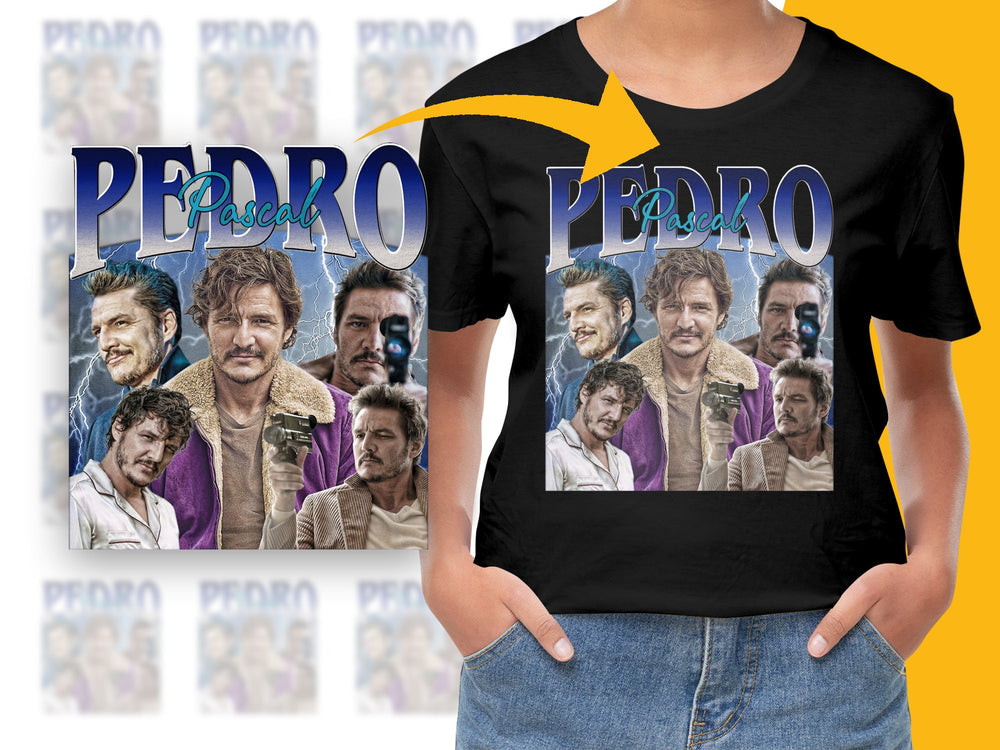 Pedro Pascal Fan T-Shirt, Collage Art Tee, Custom Actor Graphic Shirt, Gift for TV Series Fans