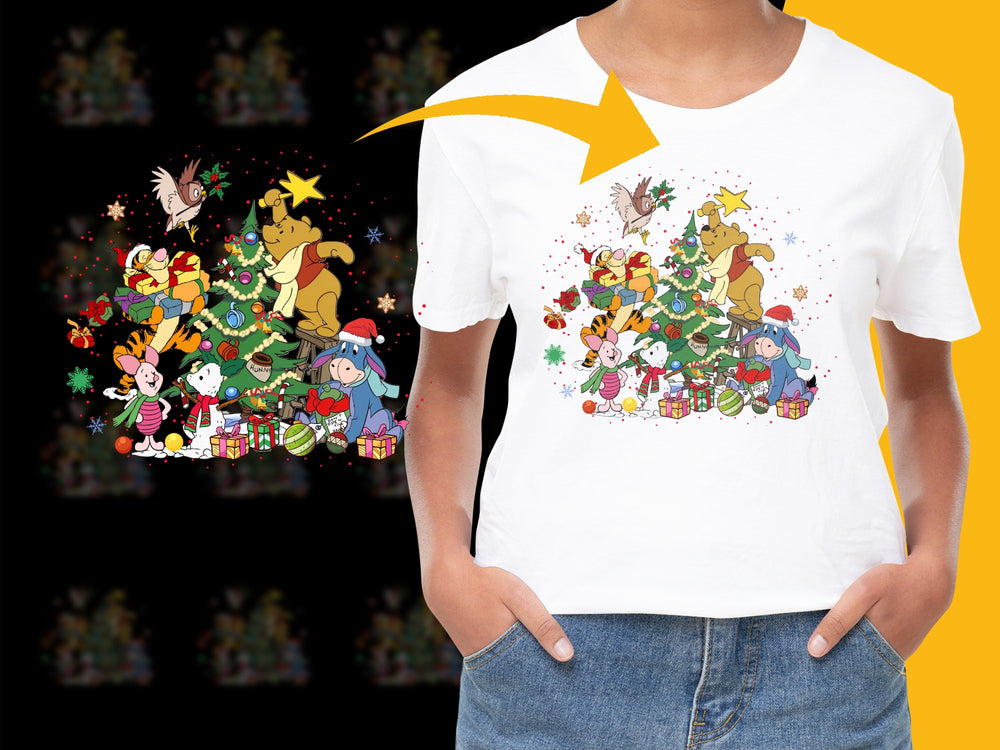 Festive Holiday T-Shirt with Disney Characters, Colorful Christmas Gift Design, Kids and Adults Sizes Available