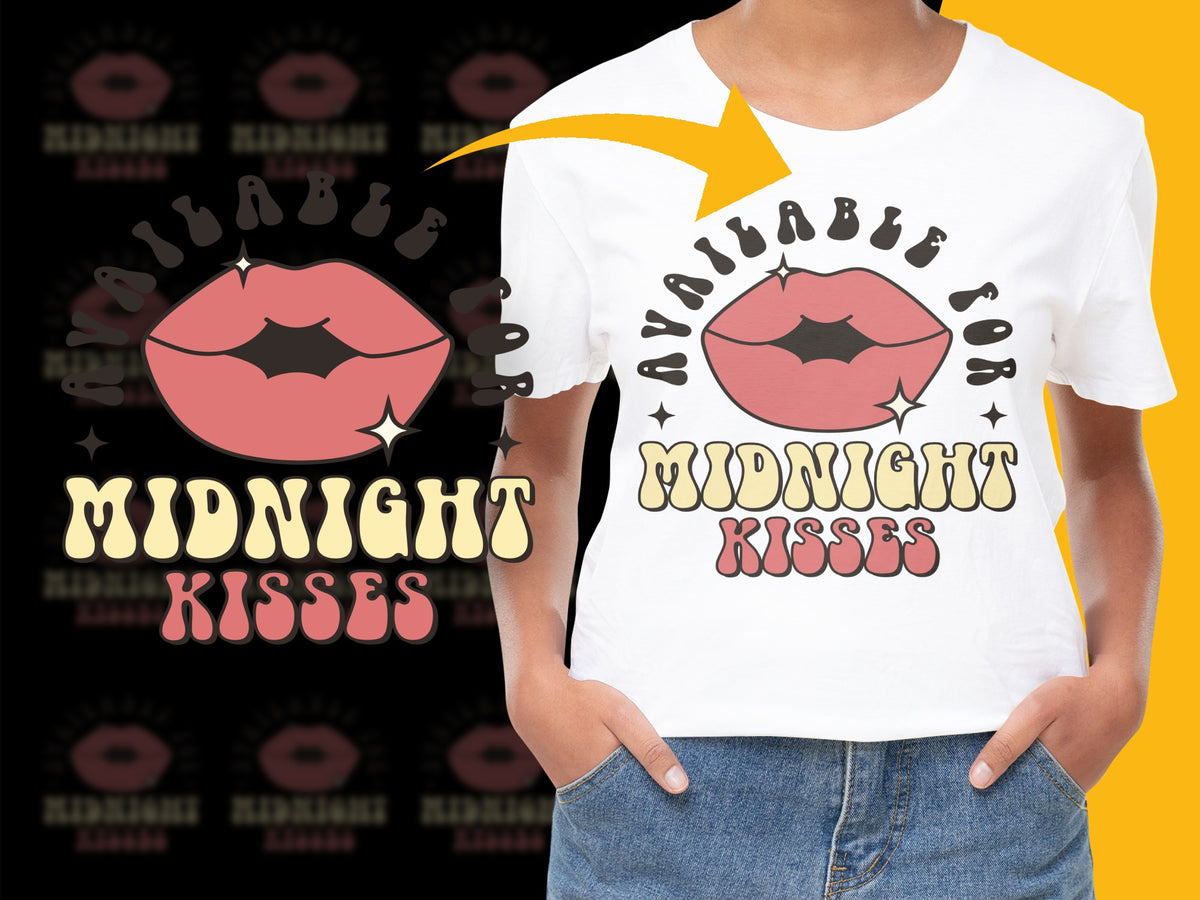 Midnight Kisses Graphic T-Shirt, Trendy Lips Design, New Year’s Eve Party Shirt, Unisex Fashion Tee