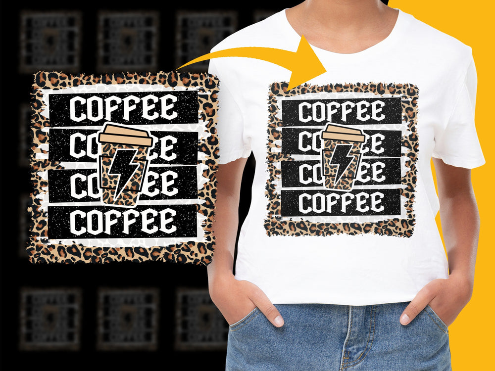 Women's Leopard Print Coffee Graphic T-Shirt, Cute Casual Short Sleeve Tee, Trendy Caffeine Lover Top