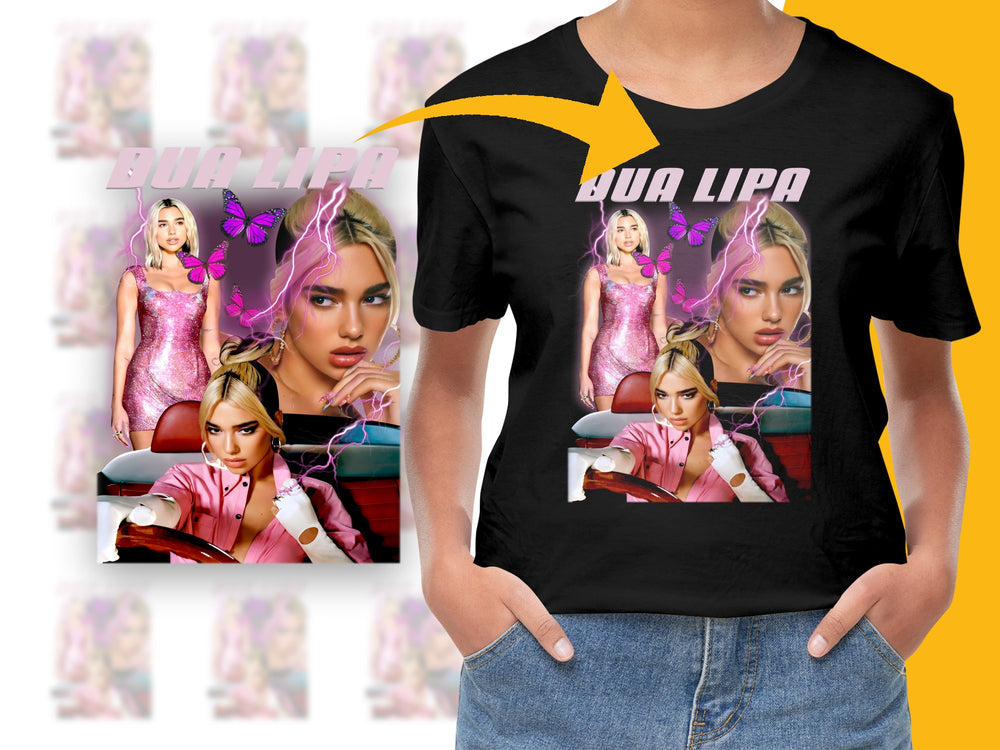 Dua Lipa Graphic T-Shirt, Pop Music Artist Tee, Stylish Female Singer Shirt, Colorful Pop Art Top, Celebrity Fashion Merchandise