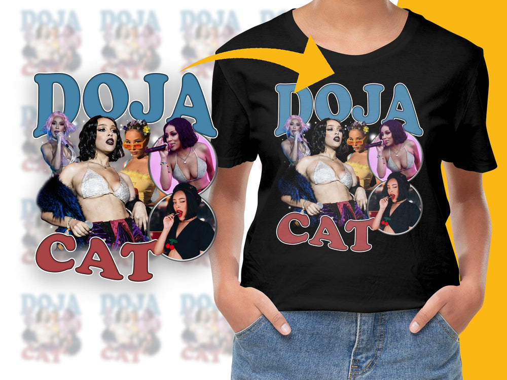 Doja Cat T-Shirt, Graphic Tee with Multiple Poses, Colorful Pop Music Artist Design, Fashionable Streetwear Top
