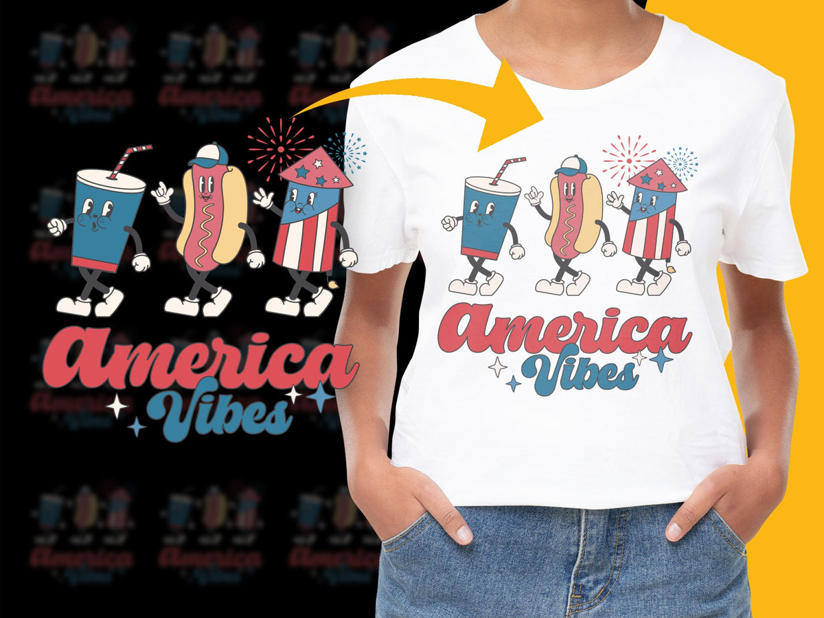 Patriotic Hot Dog Cartoon T-Shirt, America Vibes, 4th of July Festive Tee, Unisex Adult Clothing, Summer BBQ Apparel