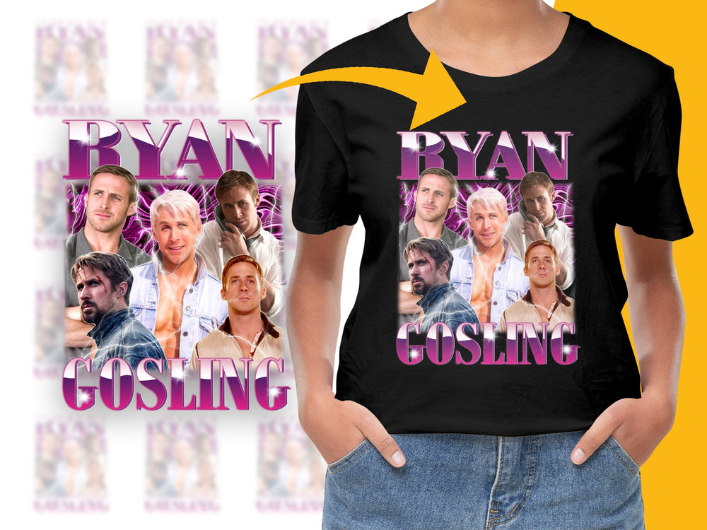 Ryan Gosling Collage T-Shirt, Vintage Style Graphic Tee, Actor Fan Gift, Fashionable Casual Wear