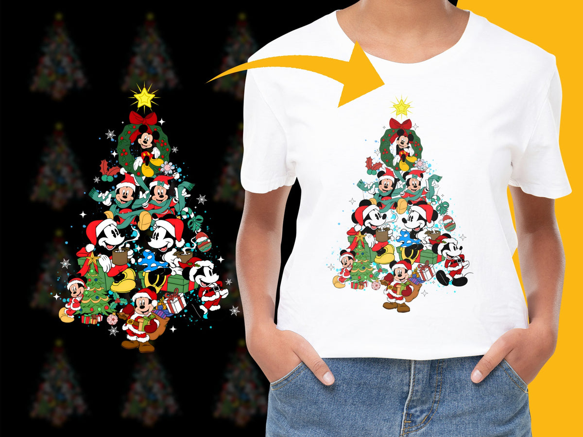 Christmas Themed T-Shirt with Cartoon Characters, Festive Holiday Apparel, Kids and Adults Sizes Available