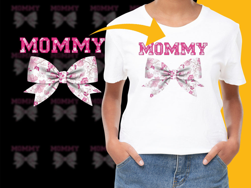Mommy Graphic T-Shirt With Floral Bow Design, Trendy Mother's Day Gift, Stylish Women's White Tee