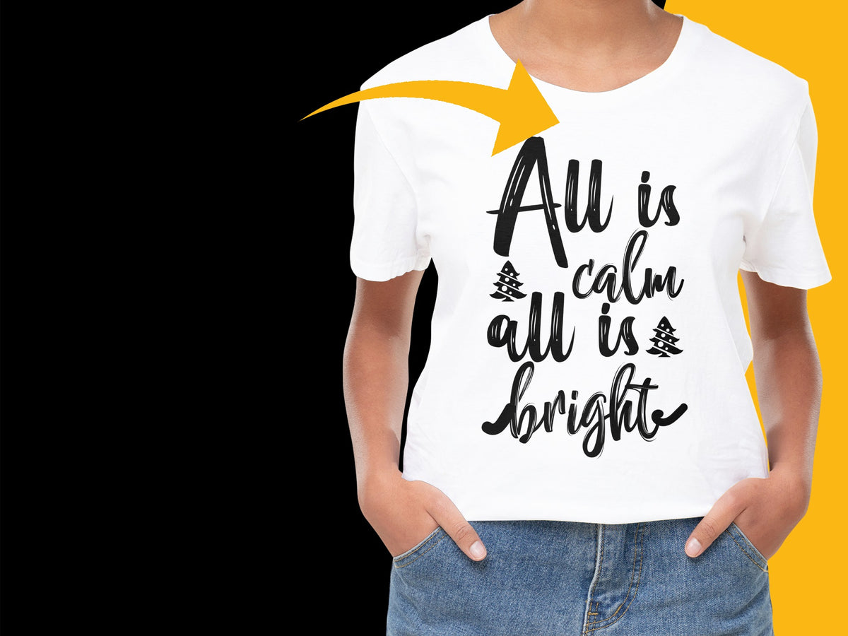 All is Calm All is Bright Holiday T-Shirt, Christmas Trees Graphic Tee, Festive Winter Apparel for Women and Men