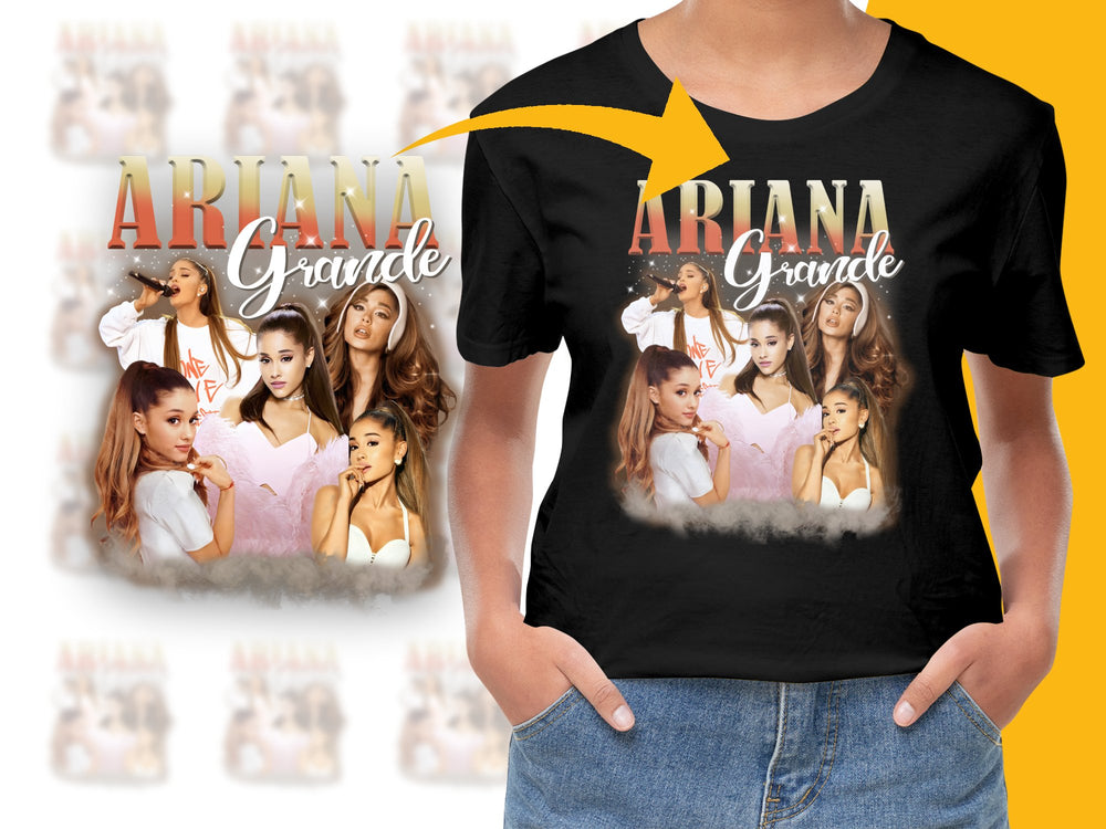 Ariana Grande Inspired Fan T-Shirt, Pop Music Star Graphic Tee, Multiple Poses, Black Top