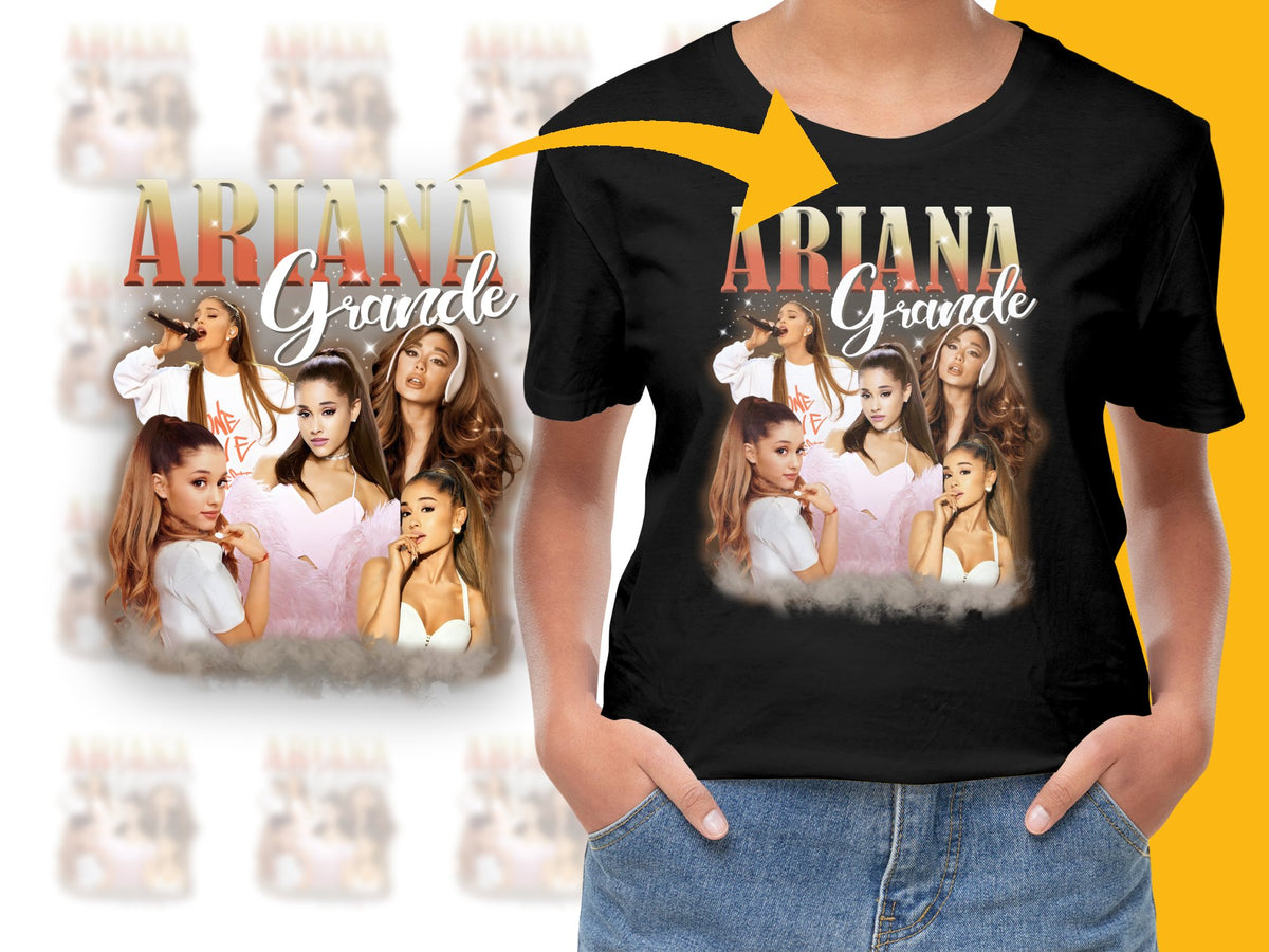 Ariana Grande Inspired Fan T-Shirt, Pop Music Star Graphic Tee, Multiple Poses, Black Top