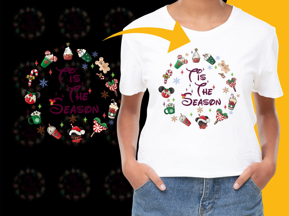 Festive Christmas T-Shirt, 'Tis The Season' Holiday Graphic Tee, Unisex Winter Apparel, Colorful Xmas Ornaments Design