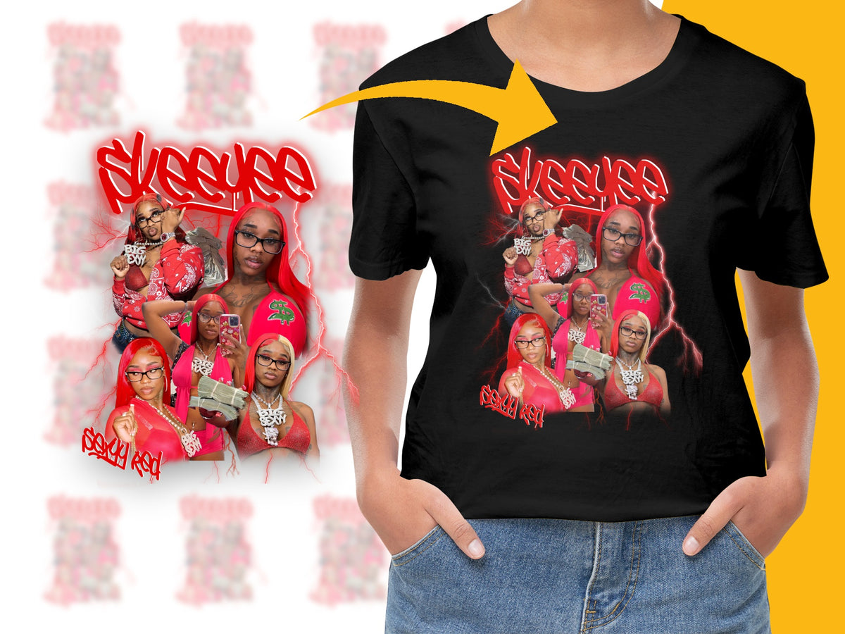 Stylish Skeree Graphic T-Shirt, Red and Black, Fashion Tee, Urban Streetwear, Cool Hip Hop Shirt for Men and Women