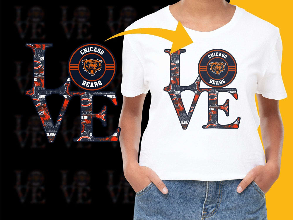Chicago Bears Love T-Shirt, Graphic Sports Tee, Women's Fashion White Shirt, Football Fan Apparel