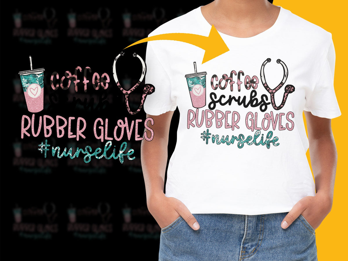 Nurse Life T-Shirt, Coffee Scrubs Rubber Gloves Graphic Tee, Nursing Student Gift, Casual Medical Staff Apparel, Women's Fashion Top