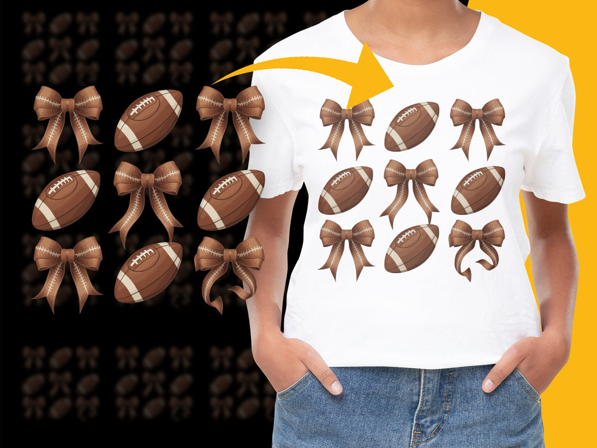 Kids Sports T-Shirt, Football Print with Bow Design, Casual Graphic Tee for Boys and Girls