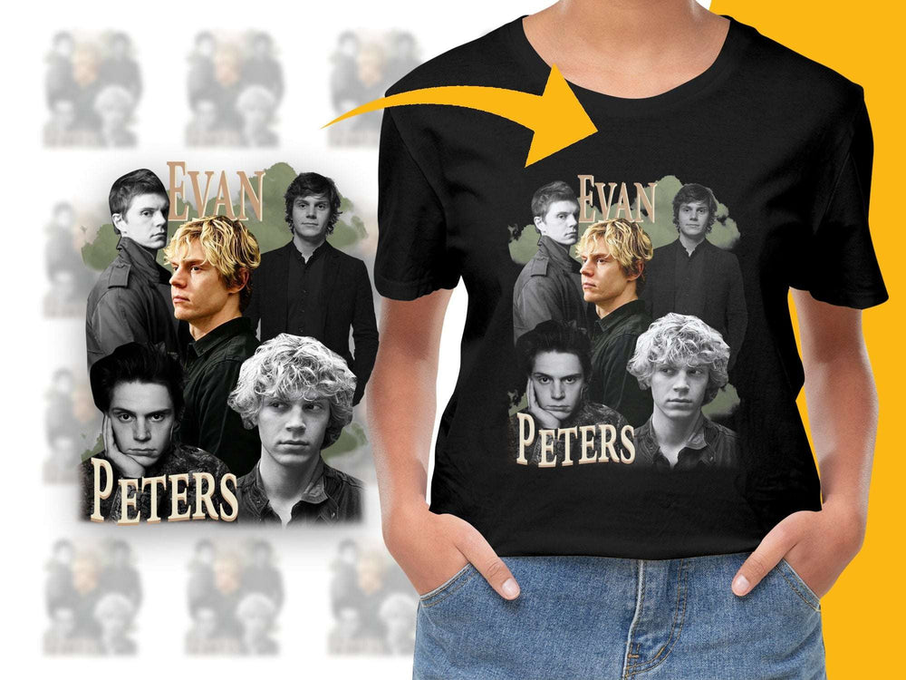 Evan Peters Photo Collage T-Shirt, Classic Black Tee, Unisex Adult Sizes, Casual Fan Apparel