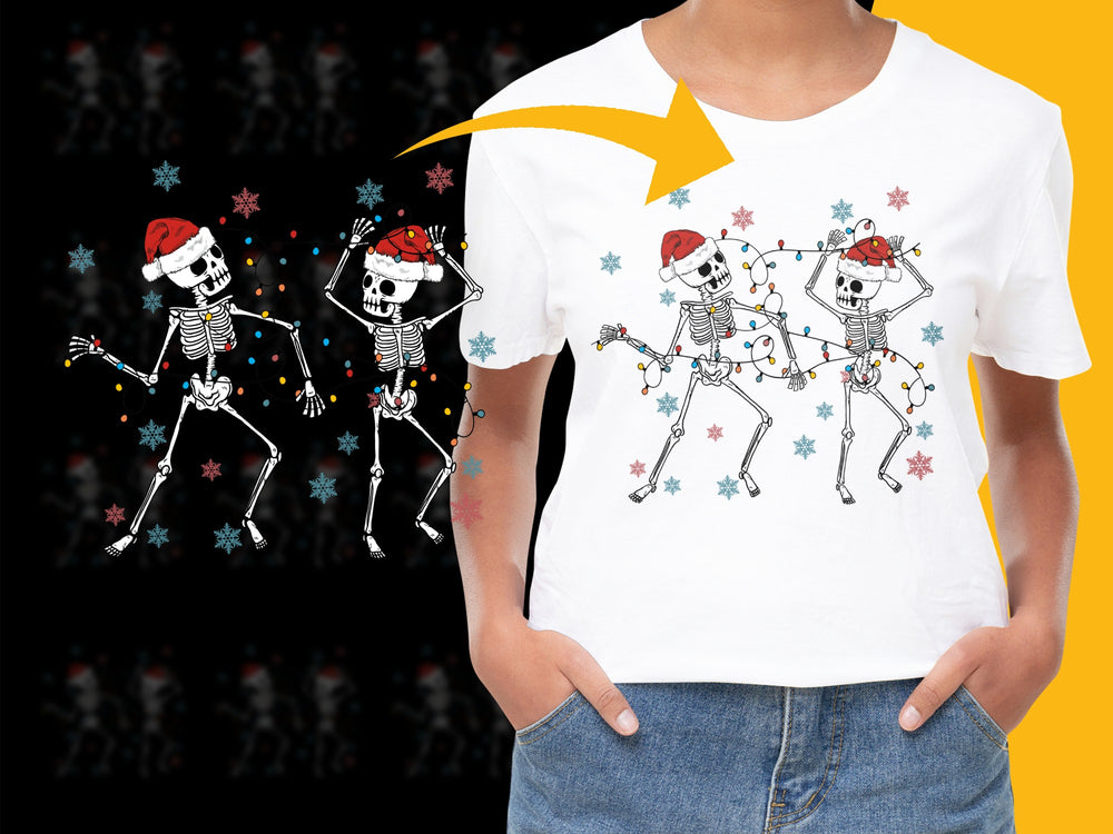 Dancing Skeleton T-Shirt, Fun Christmas Holiday Graphic Tee, Unisex White Cotton Shirt