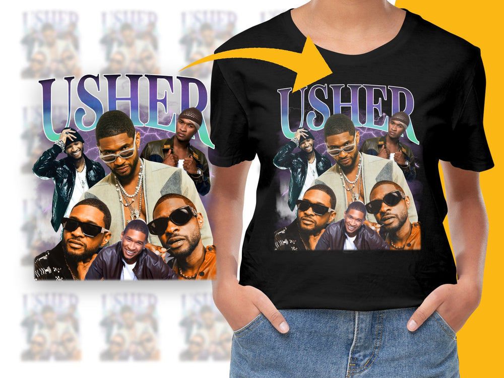 Vintage Usher T-Shirt, Retro 90s Hip Hop Music Tee, Black Graphic Shirt, Unisex Fan Merchandise, Gift Idea