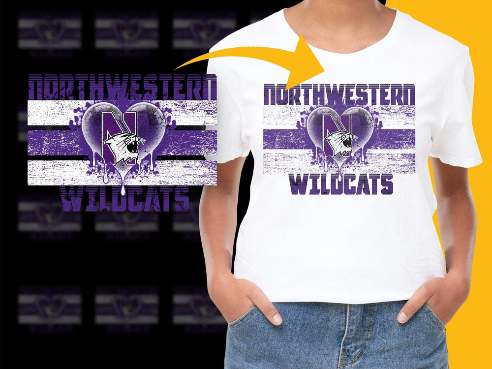Northwestern Wildcats Heart Design T-Shirt, Purple and White College Sports Tee, Fan Apparel