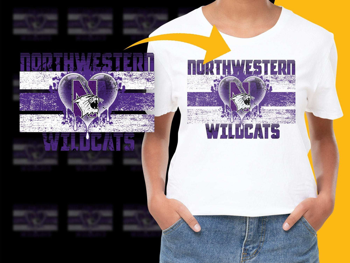Northwestern Wildcats Heart Design T-Shirt, Purple and White College Sports Tee, Fan Apparel
