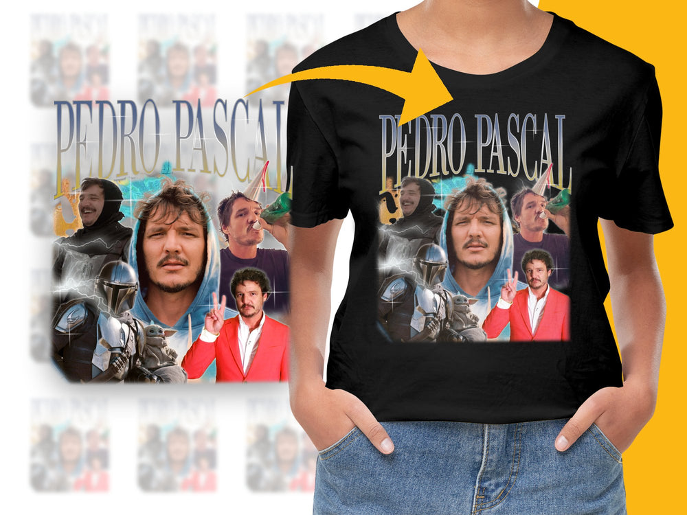 Pedro Pascal Fan T-Shirt, Mandalorian Actor Collage, Unisex Graphic Tee, Gift for TV Series Fans