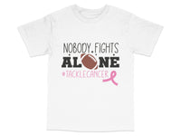 Load image into Gallery viewer, Nobody Fights Alone Tackle Cancer T-Shirt, Breast Cancer Awareness, Supportive Football Message Tee, Unisex Top