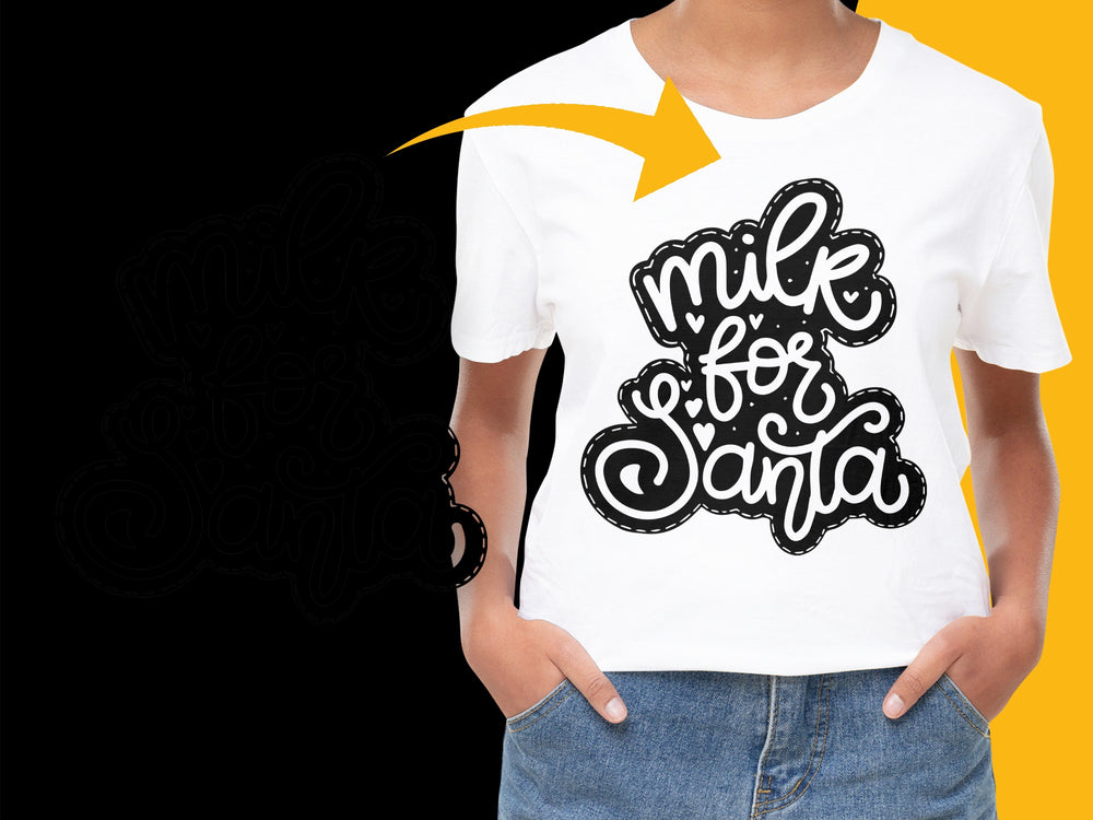 Kids 'Milk for Santa' Graphic T-Shirt, Festive Christmas Holiday Cotton Tee, Unisex Children's Clothing Black and White