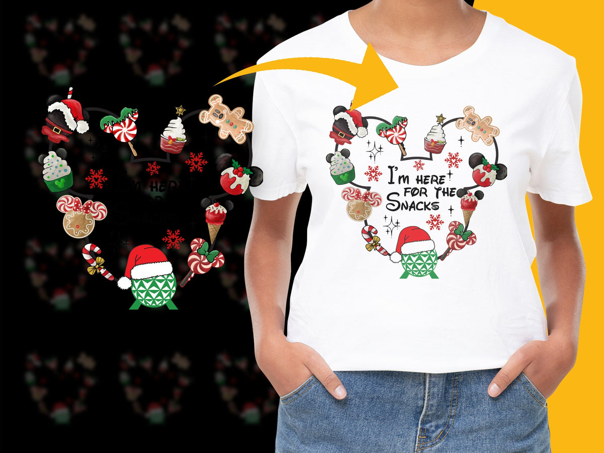 Festive Christmas T-Shirt, Cute Holiday Snack Graphic, Santa and Reindeer Design, Unisex White Tee