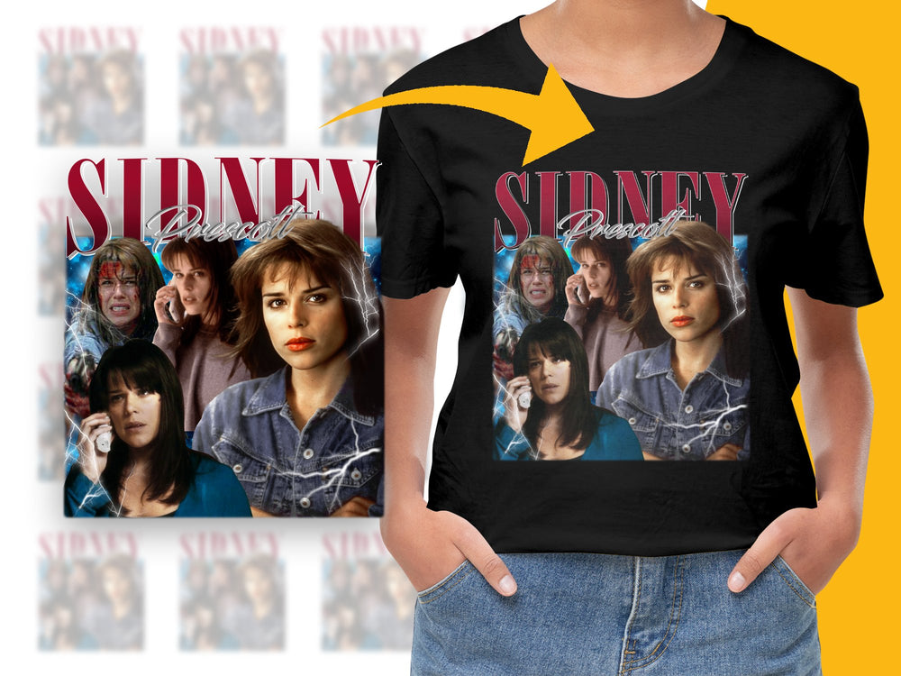 Sydney Prescott Themed T-Shirt, Classic 90s Horror Movie Tee, Unisex Graphic Shirt, Fan Merchandise, Unique Gift Idea.