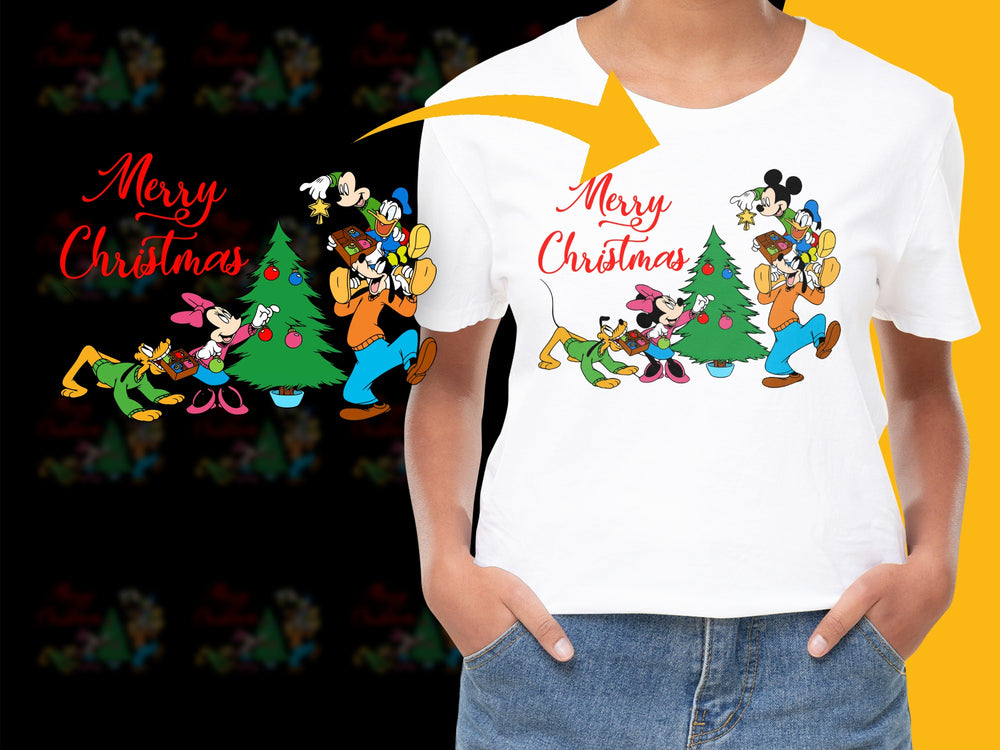 Merry Christmas Disney Character T-Shirt, Holiday Family Matching Tees, Festive Mickey and Friends Apparel