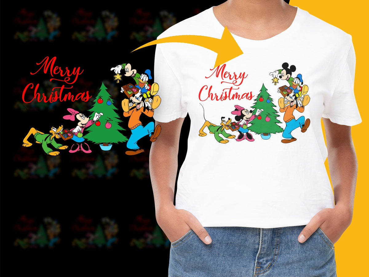 Merry Christmas Disney Character T-Shirt, Holiday Family Matching Tees, Festive Mickey and Friends Apparel
