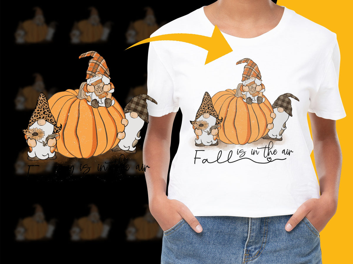 Fall Themed T-Shirt with Pumpkin and Cat Design, Autumn Season Casual Wear, Youthful and Festive Top