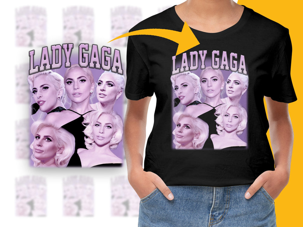 Lady Gaga T-Shirt, Pop Icon Graphic Tee, Music Star Fan Merch, Multiple Poses, Black Shirt