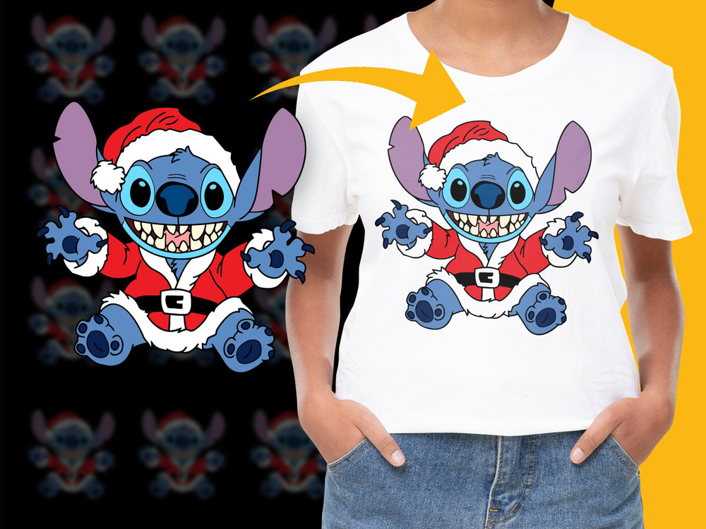 Kids Christmas T-Shirt, Cute Santa Stitch Graphic Tee, Holiday Cartoon Character Shirt, Festive Apparel