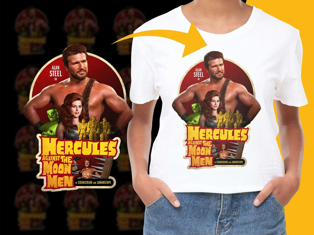 Hercules Against The Moon Men Vintage Movie Poster Graphic T-Shirt, Retro Film Tee, Classic Cinema Shirt Design, Unisex Fashion