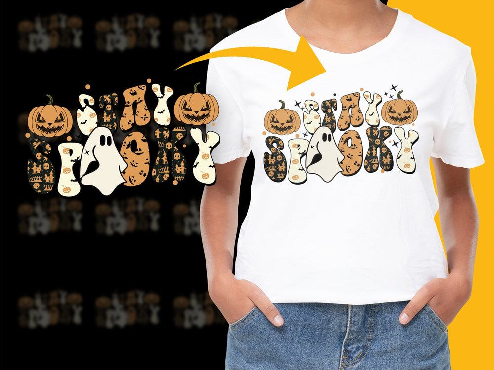 Halloween T-Shirt Spooky Ghosts Pumpkins Bats Design, Cute October Fashion, Unisex Ghost Tee