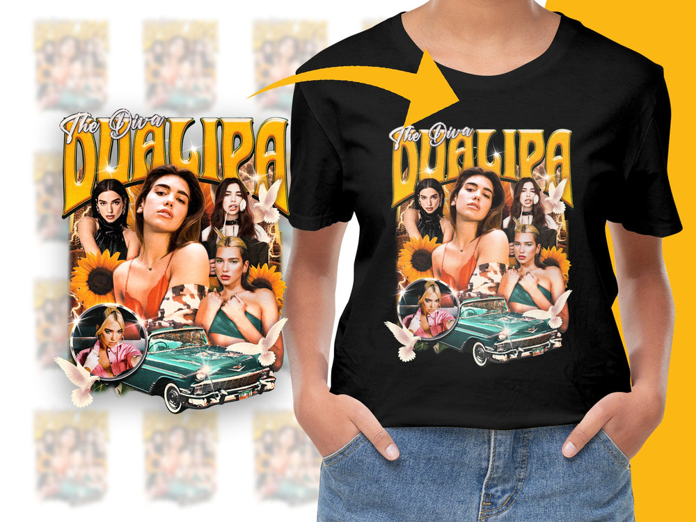 Dua Lipa Graphic T-Shirt, Vintage Style Pop Music Tee, Sunflower Retro Car Design, Fan Merchandise