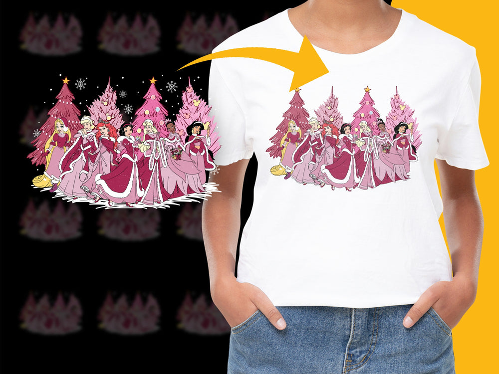 Kids Princess Graphic T-Shirt, Fairy Tale Pink Castle and Queens, Comfortable Cotton, Casual Wear for Children