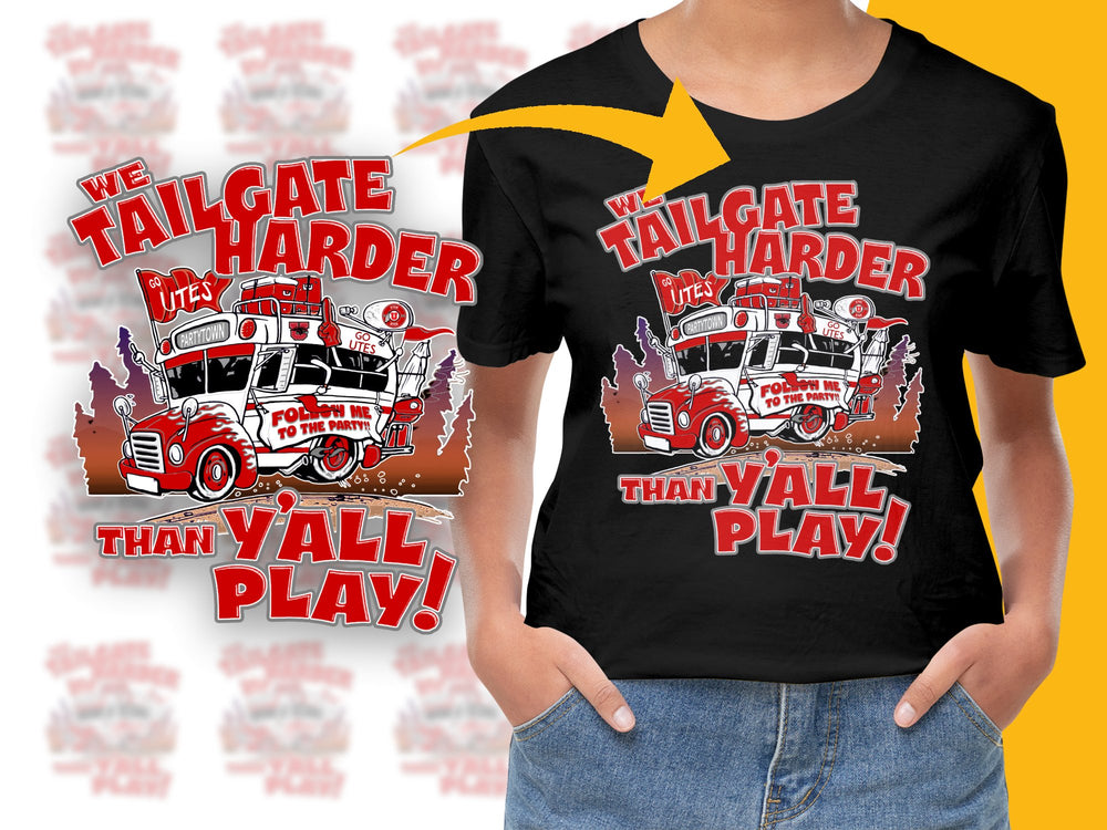 Vintage Tailgate Harder Than Y'all Play T-Shirt, Retro Truck Graphic Tee, Football Season Red and Black Shirt
