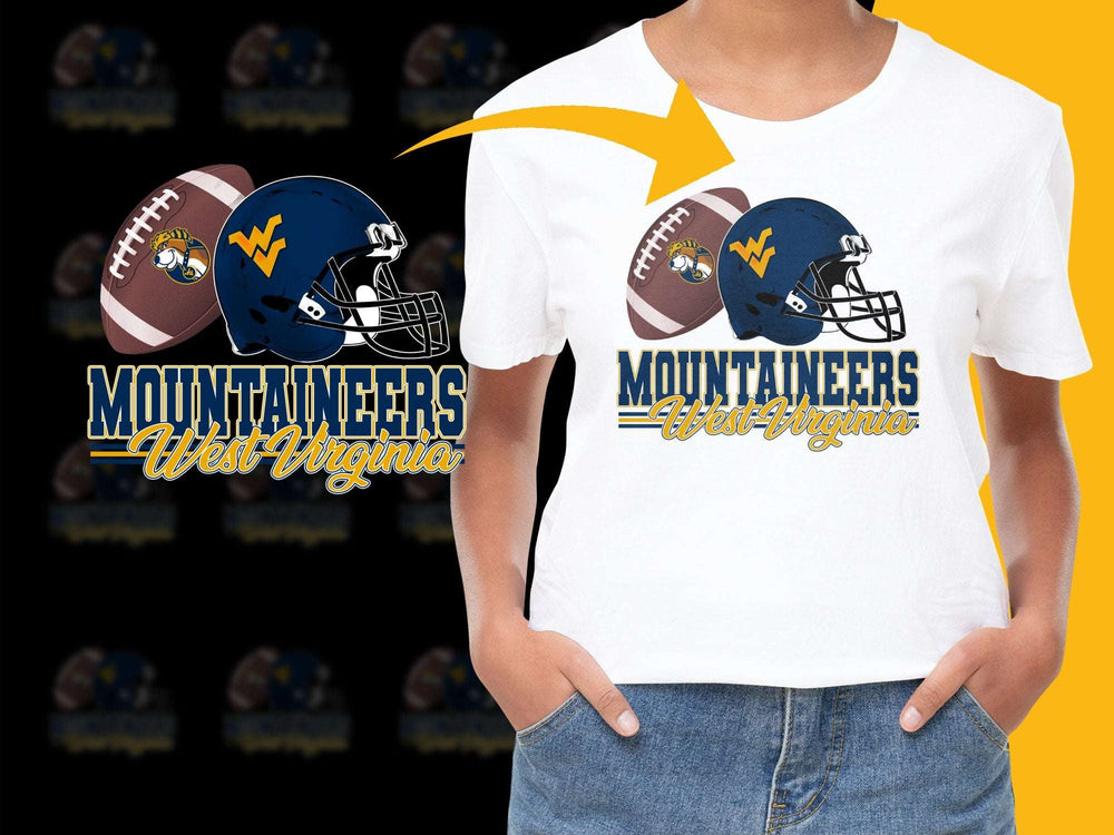West Virginia Mountaineers Football Themed T-Shirt, College Sports Fan Apparel