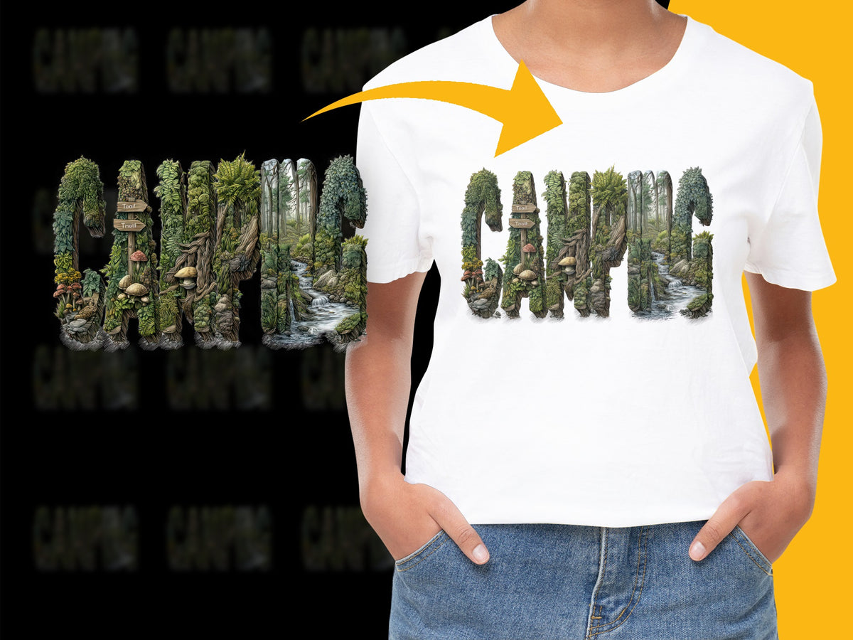 Unique Camping Graphic T-Shirt, Nature Inspired Design, Unisex Forest Print Tee, Outdoor Adventure Top for Men and Women