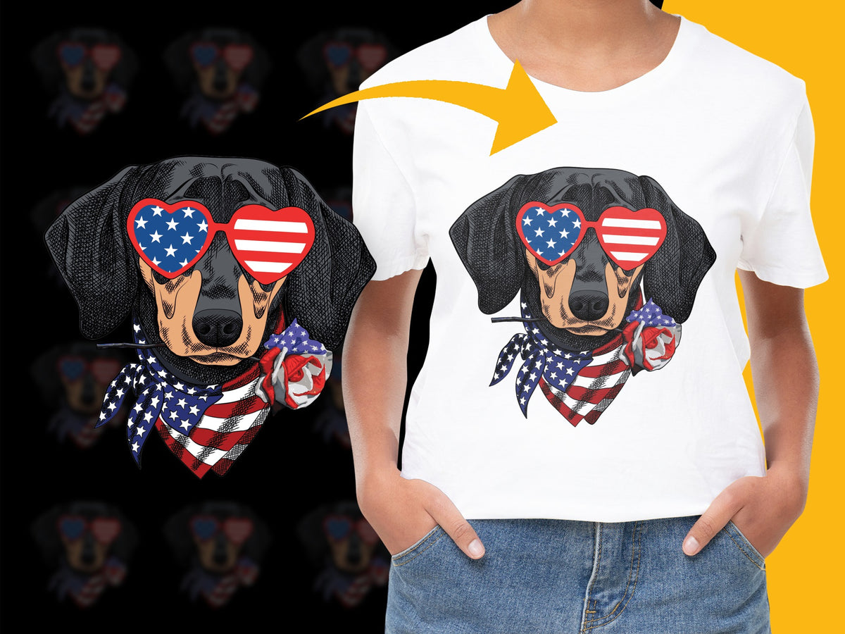 Patriotic Dachshund T-Shirt, USA Flag Sunglasses Dog, 4th of July Tee, American Pride Pet Lover Gift