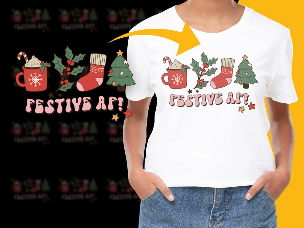 Festive AF Christmas T-Shirt, Holiday Graphic Tee, Funny Xmas Party Apparel, Unisex Winter Fashion Gift