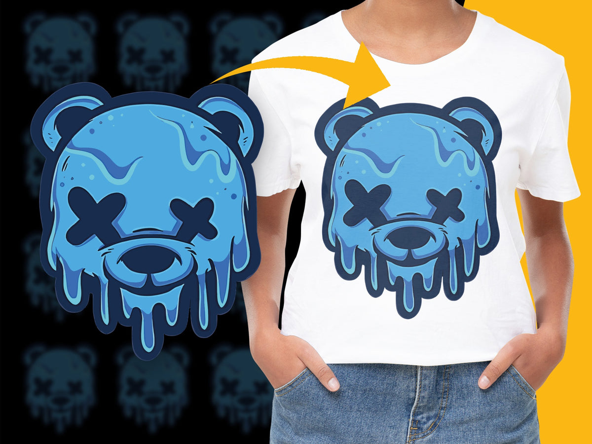 Blue Bear Melting Face Graphic T-Shirt, Urban Street Style, Cool Cartoon Animal Tee, Unisex Fashion Top