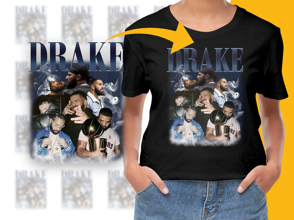 Drake Inspired Graphic T-Shirt, Hip-Hop Artist Fan Merch, Trendy Music Collage Tee, Popular Celebrity Themed Apparel
