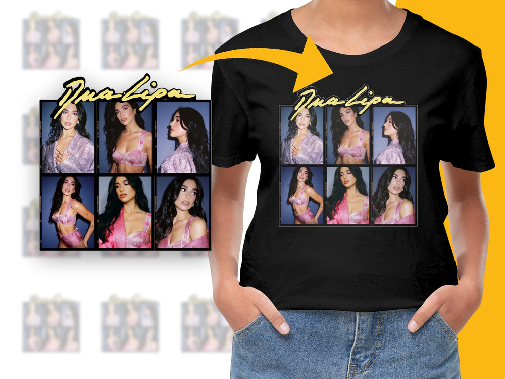Dua Lipa Themed T-Shirt, Women's Casual Black Tee, Music Pop Star Fashion Top, Trendy Artist Merchandise, Soft Fabric, Various Sizes