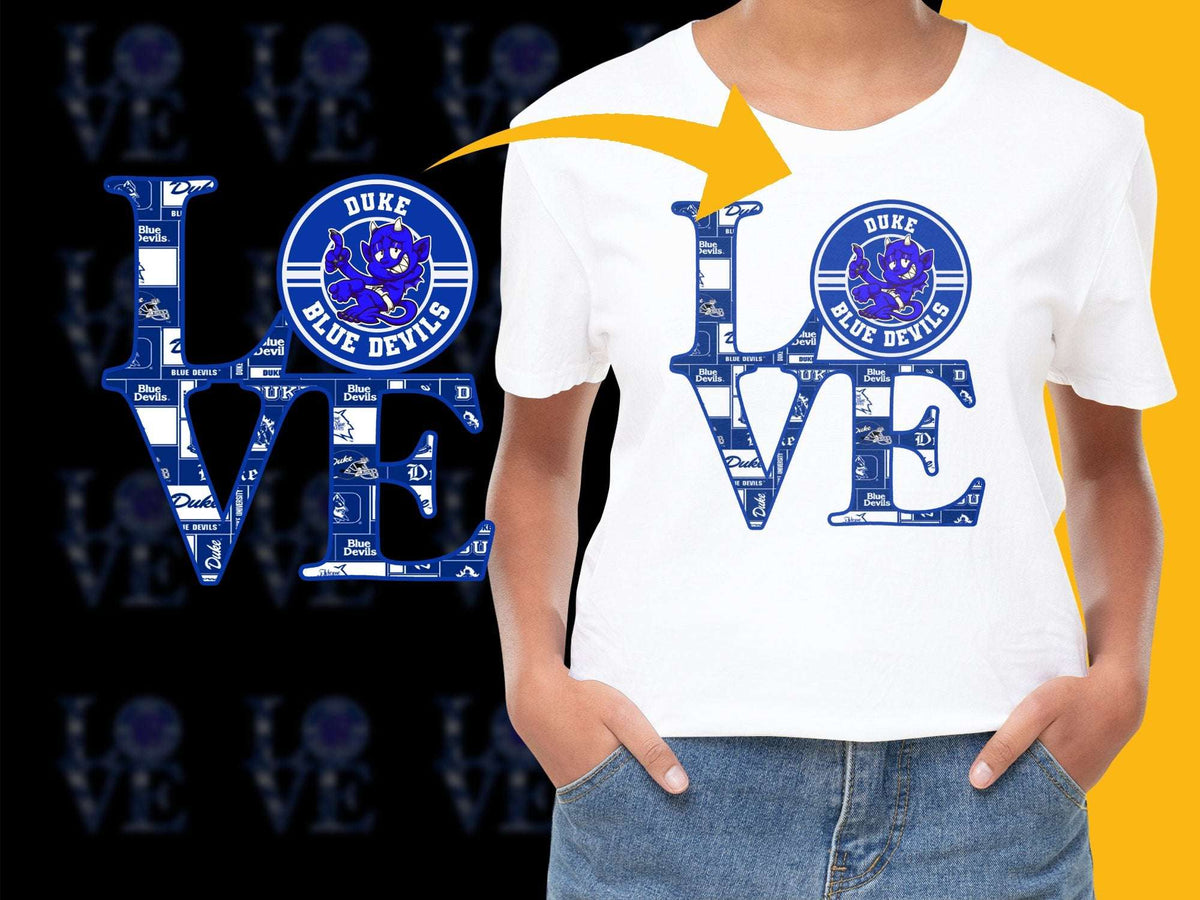 Duke Blue Devils Love Graphic T-Shirt, College Team Apparel, Unisex White Tee