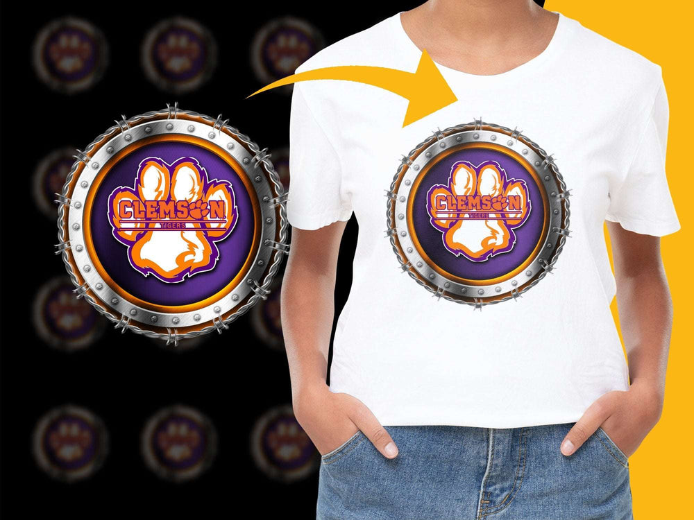 Clemson University Logo T-Shirt, College Sports Fan Gear, Purple and Orange Graphic Tee