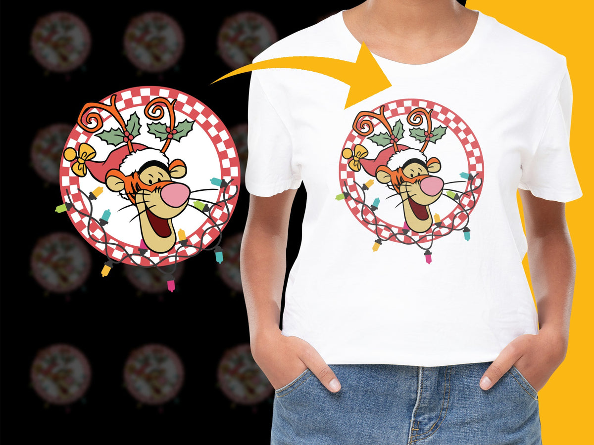 Festive Christmas Reindeer T-Shirt, Kids Holiday Graphic Tee, Red Checkerboard, Unisex Children's Apparel