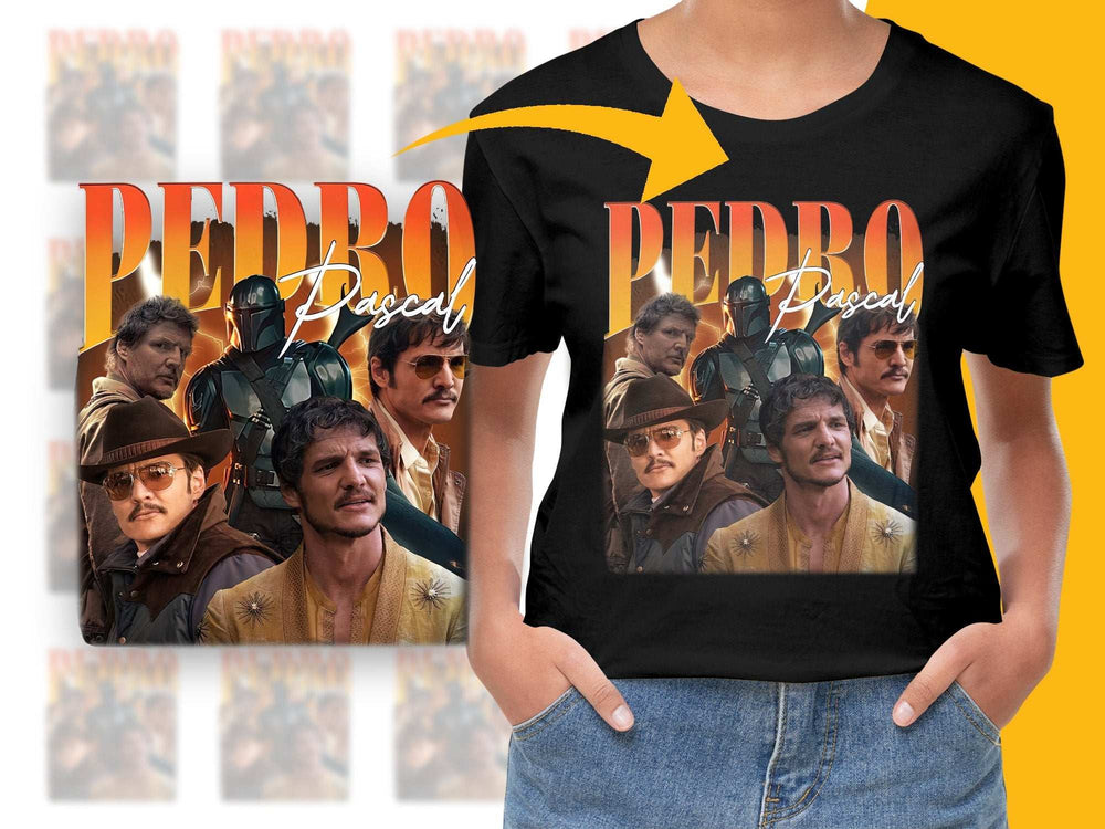 Pedro Pascal Fan T-Shirt, Vintage Graphic Tee, Movie Actor Collage Shirt, Unisex Clothing Gift